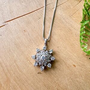 Sterling Silver 925 Italy CZ Snowflake Cluster Pendant 18" Box Rollo Necklace